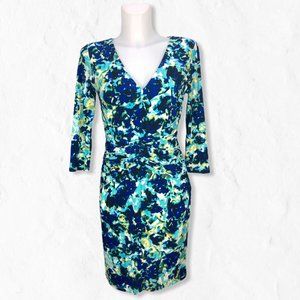Blue/Green Floral Ann Taylor L/S Fitted Dress Sz6